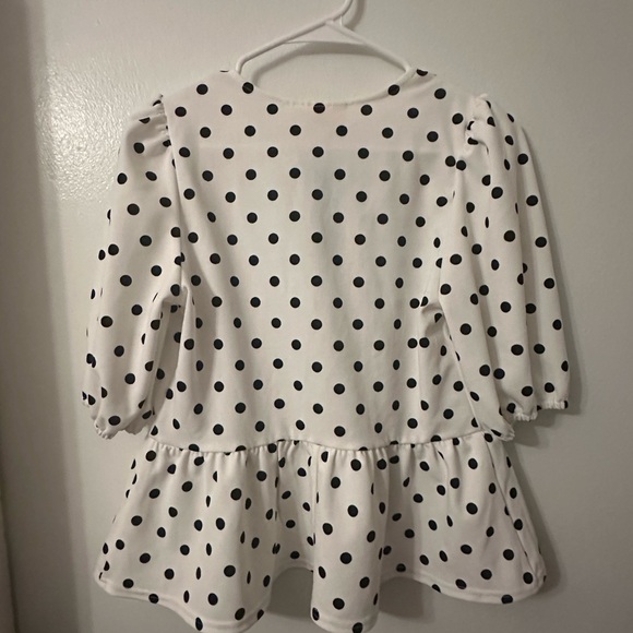 MELLODAY Black and White Polka Dot Blouse - Picture 1 of 3